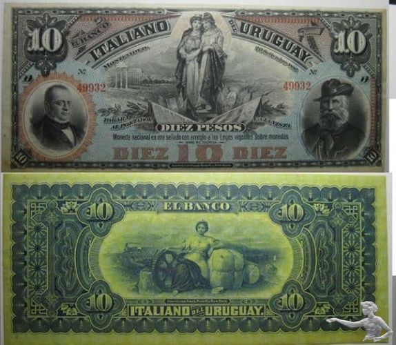 Uruguay El Banco Italiano 10 pesos 1887 UNZ
